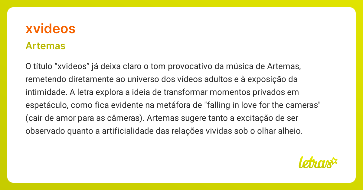 Significado da música XVIDEOS (Artemas) - LETRAS.MUS.BR