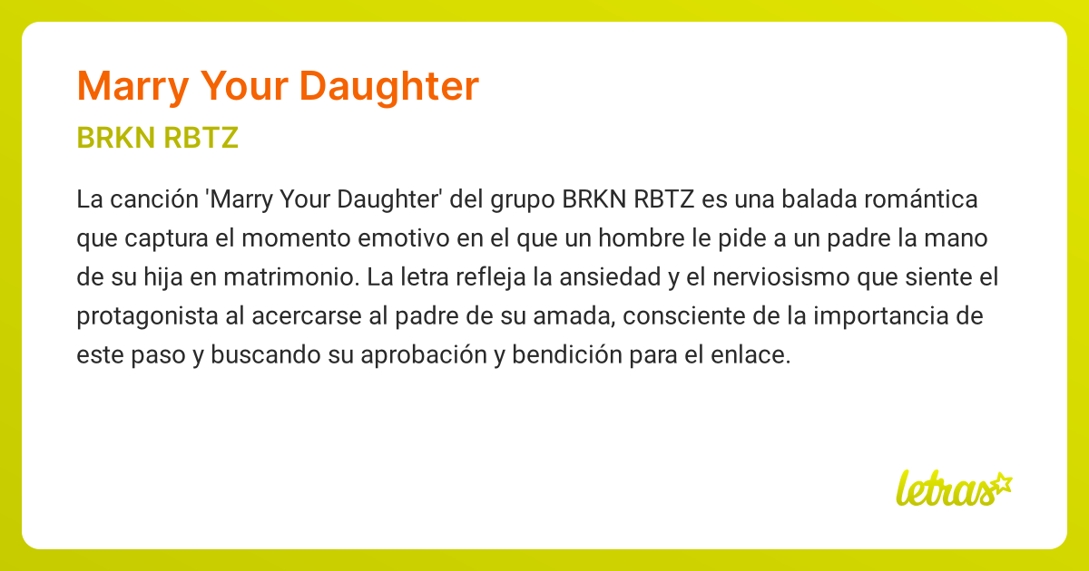 Significado de la canción MARRY YOUR DAUGHTER (BRKN RBTZ) - LETRAS.COM