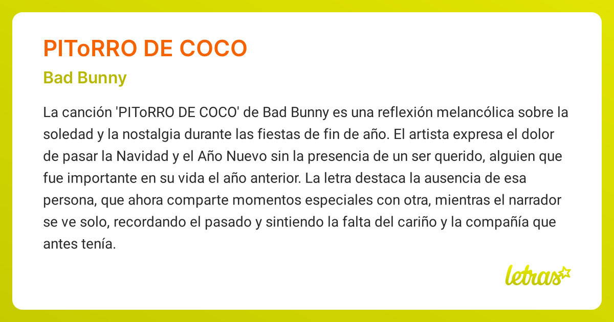 Significado de la canción PITORRO DE COCO (Bad Bunny)
