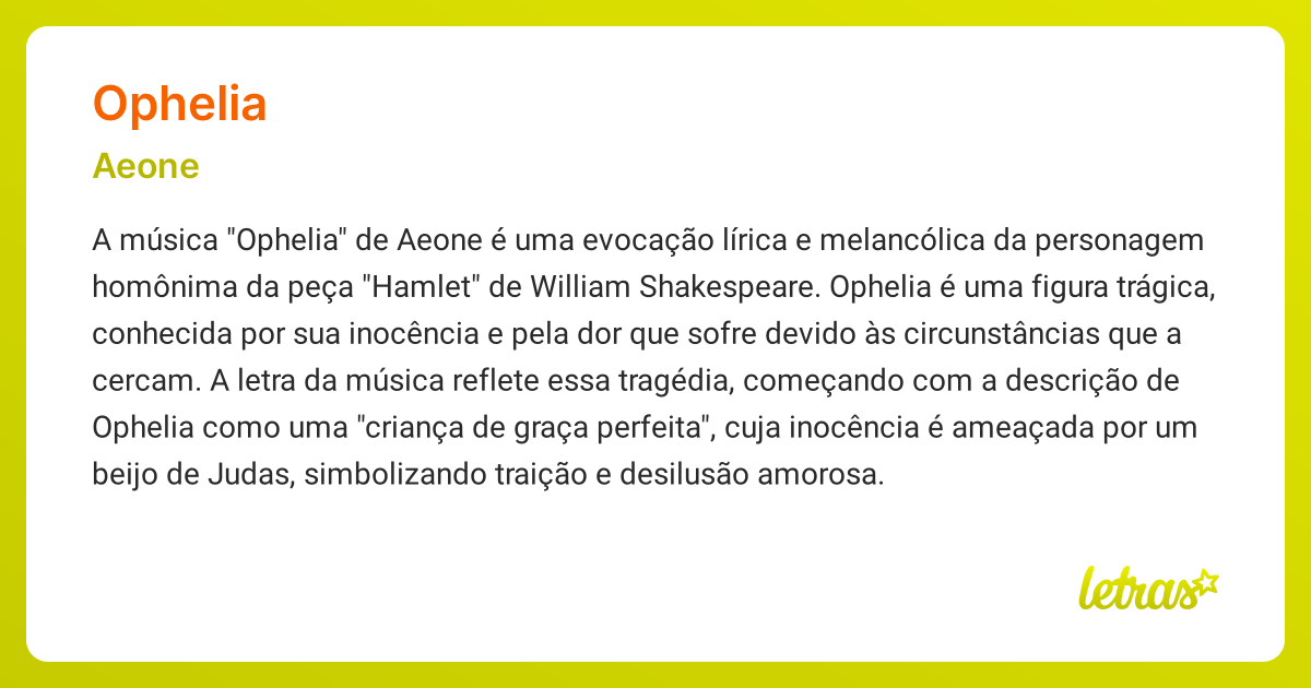 Significado da música OPHELIA (Aeone) - LETRAS.MUS.BR