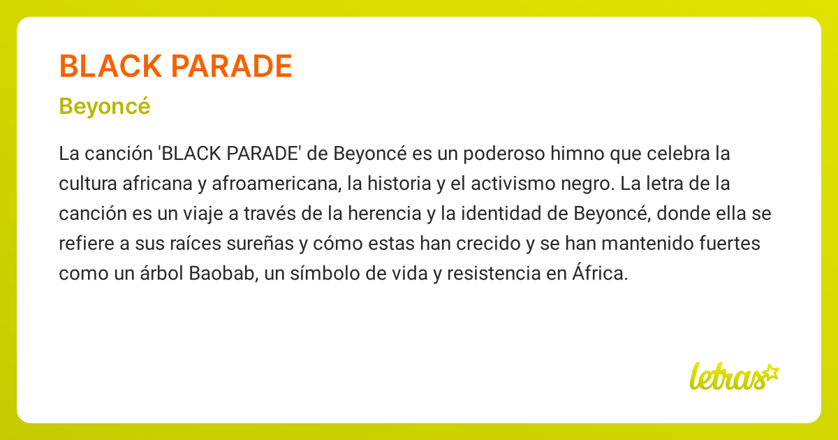 Significado de la canción BLACK PARADE (Beyoncé) - LETRAS.COM