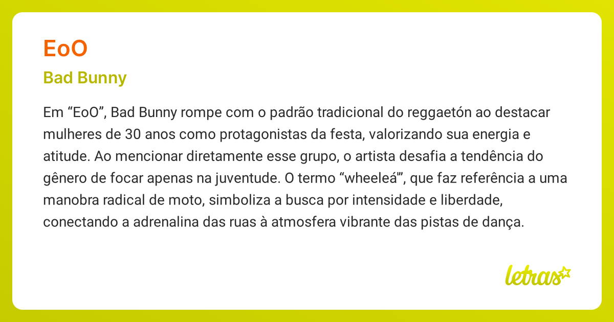 Significado da música EOO (Bad Bunny) - LETRAS.MUS.BR