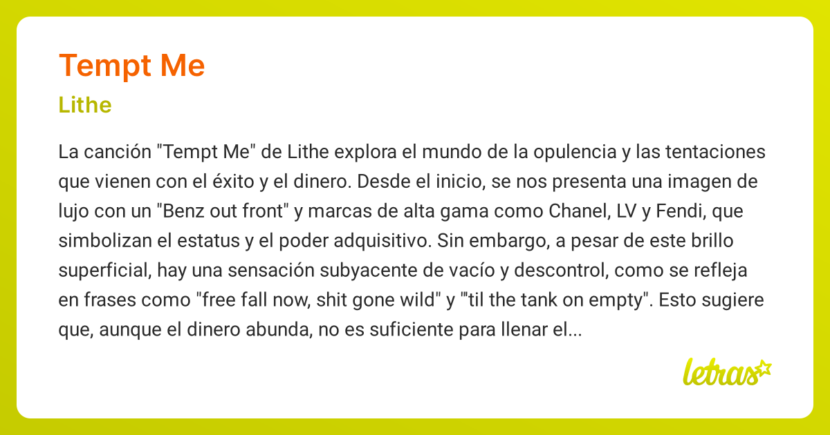 Significado de la canción TEMPT ME (Lithe) - LETRAS.COM