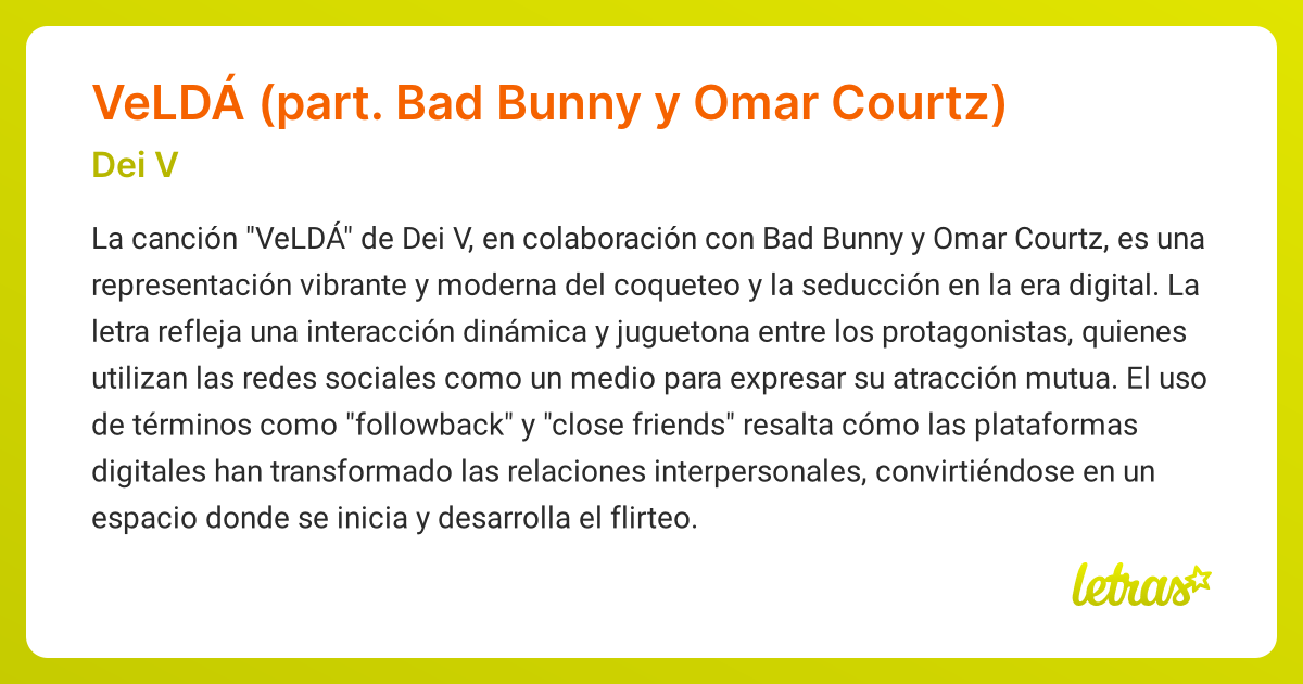 Significado de la canción VeLDÁ (part. Bad Bunny y Omar Courtz) (Dei V ...