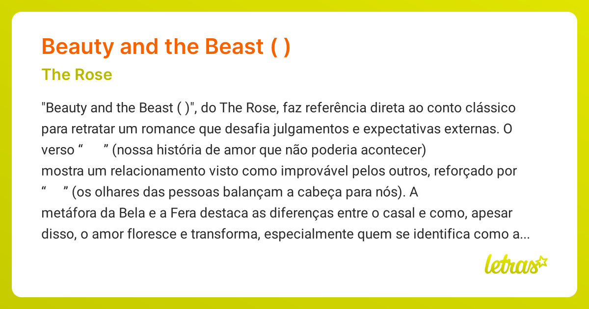 Significado da música Beauty and the Beast (미녀와 야수) (The Rose