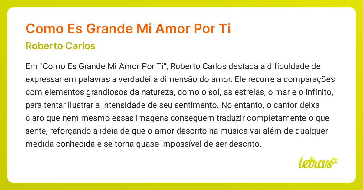 Significado da música COMO ES GRANDE MI AMOR POR TI (Roberto Carlos ...