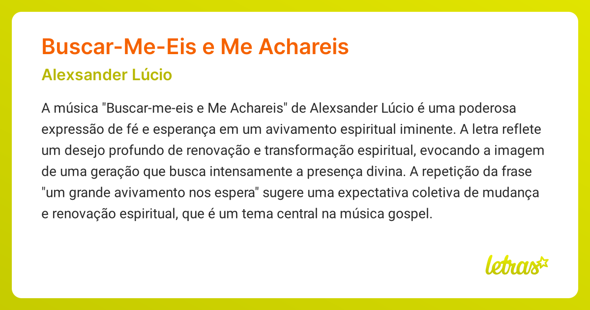Significado da música BUSCAR-ME-EIS E ME ACHAREIS (Alexsander Lúcio ...