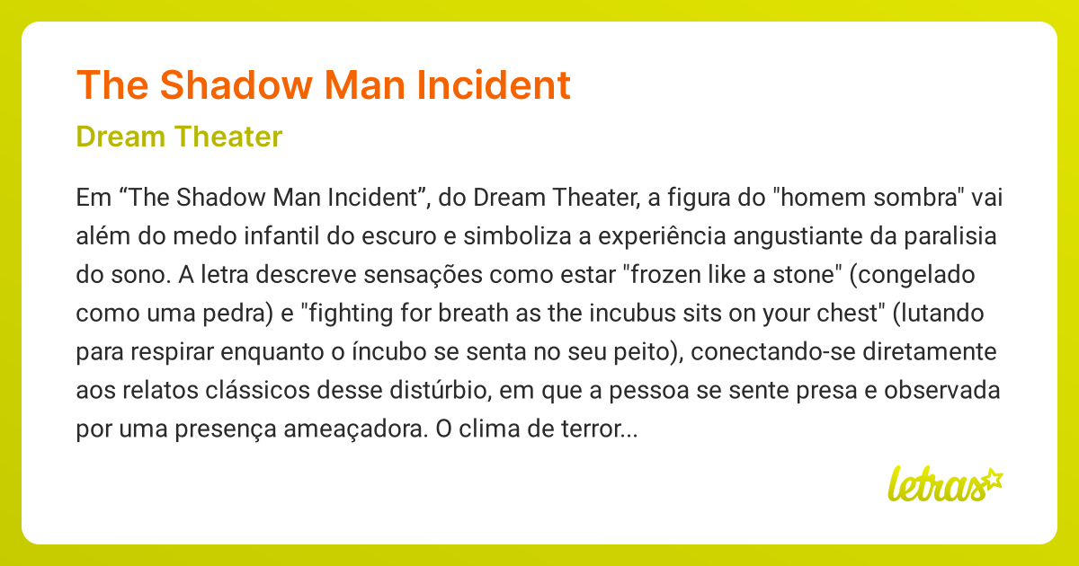 Significado da música THE SHADOW MAN INCIDENT (Dream Theater) - LETRAS ...