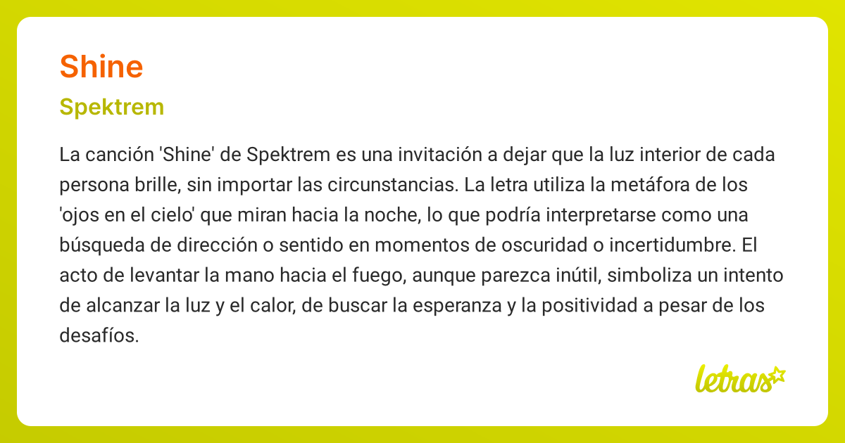 Significado de la canción SHINE (Spektrem) - LETRAS.COM