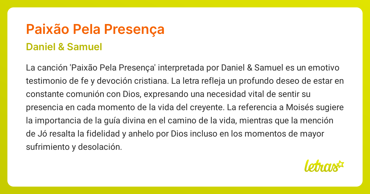 Significado de la canción PAIXÃO PELA PRESENÇA (Daniel & Samuel ...