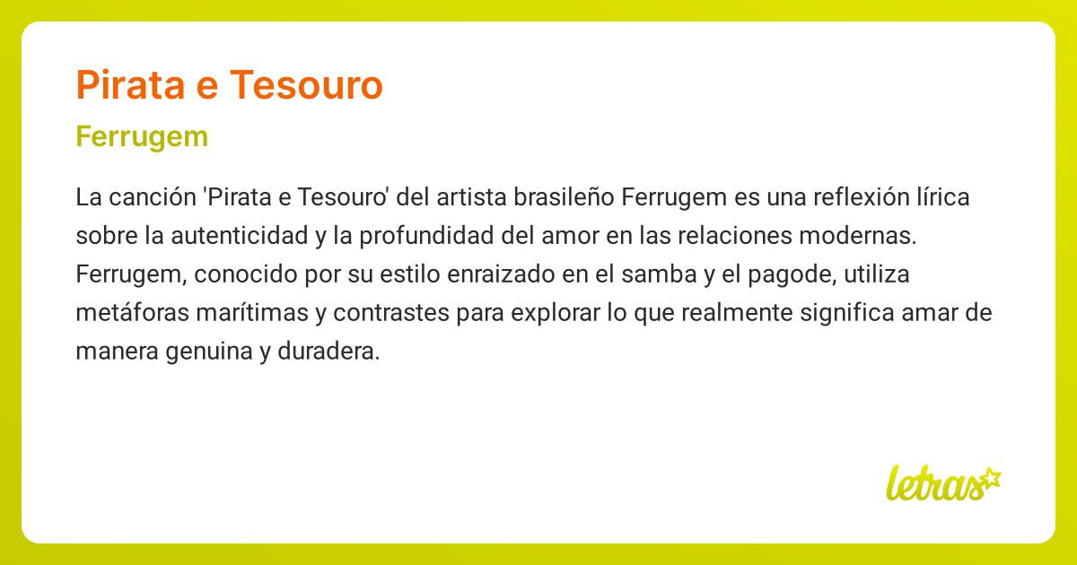 Significado de la canción PIRATA E TESOURO (Ferrugem) - LETRAS.COM
