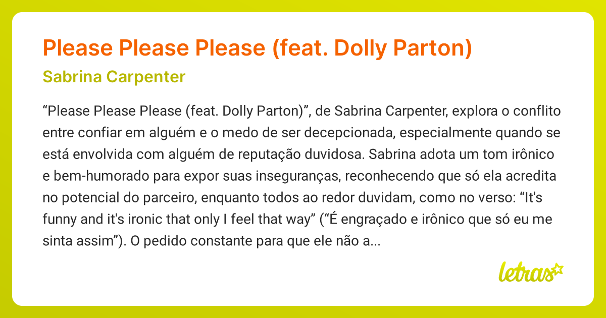 Significado da música Please Please Please (feat. Dolly Parton