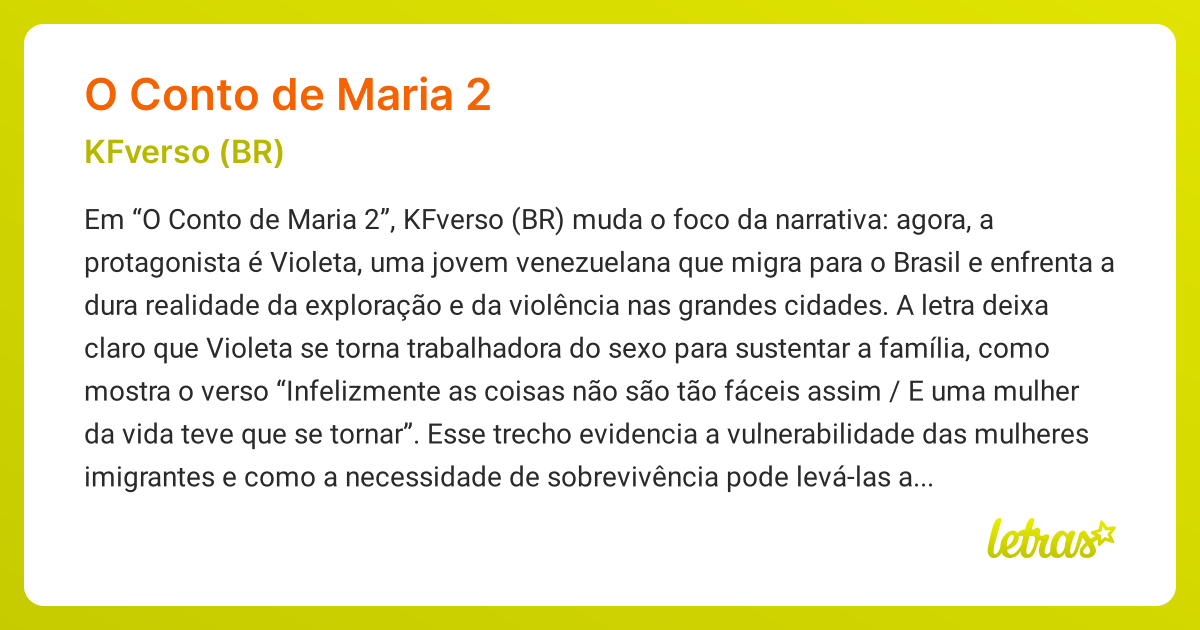 Significado da música O CONTO DE MARIA 2 (KFverso (BR)) - LETRAS.MUS.BR