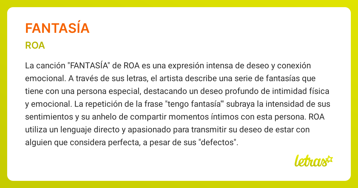 Significado de la canción FANTASÍA (ROA) - LETRAS.COM