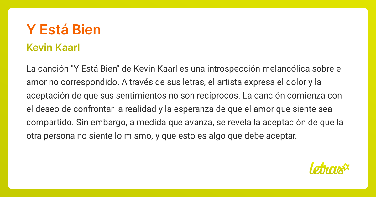 Significado de la canción Y ESTÁ BIEN (Kevin Kaarl) - LETRAS.COM