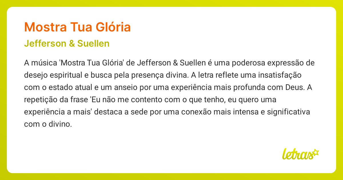 Significado da música MOSTRA TUA GLÓRIA (Jefferson & Suellen) - LETRAS ...