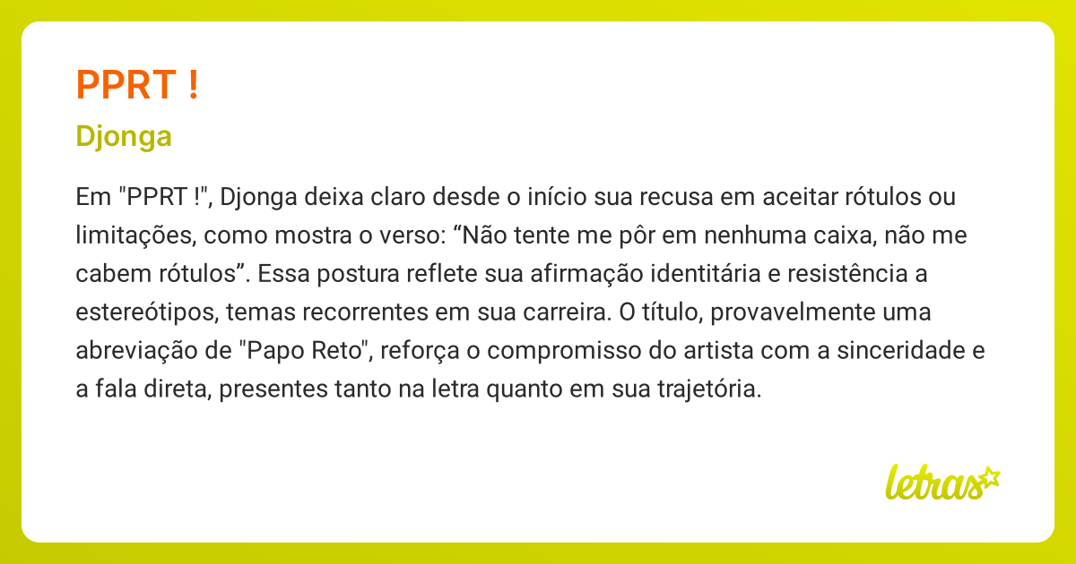 Significado da música PPRT ! (Djonga) - LETRAS.MUS.BR