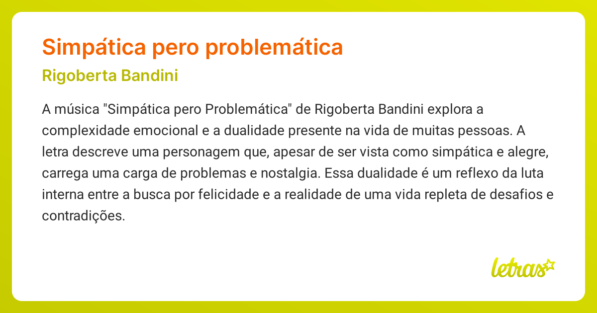 Significado da música Simpática pero problemática (Rigoberta Bandini ...