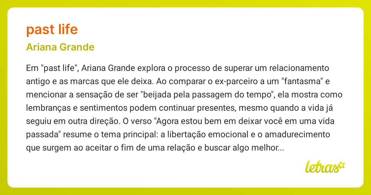 Significado da música PAST LIFE (Ariana Grande) - LETRAS.MUS.BR