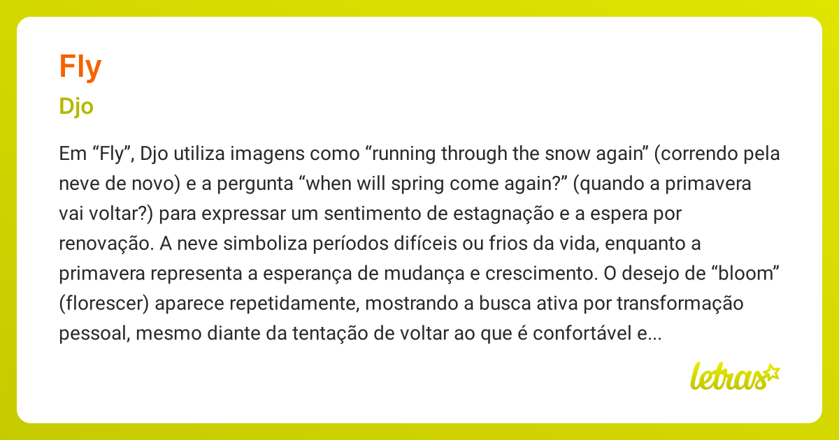 Significado da música FLY (Djo) - LETRAS.MUS.BR