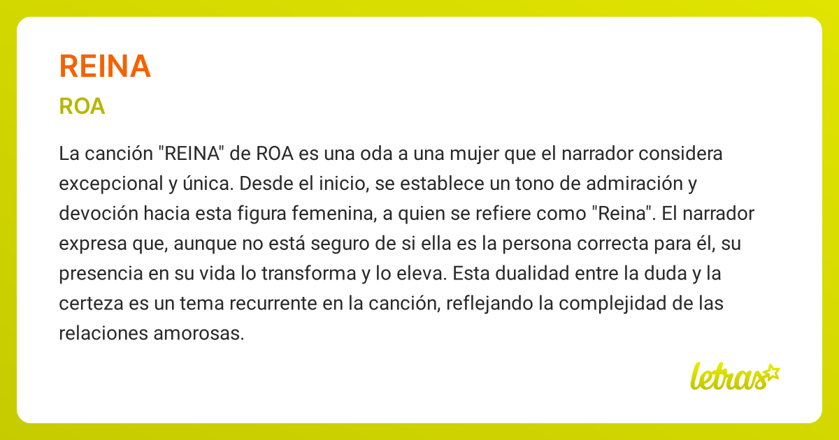 Significado de la canción REINA (ROA) - LETRAS.COM