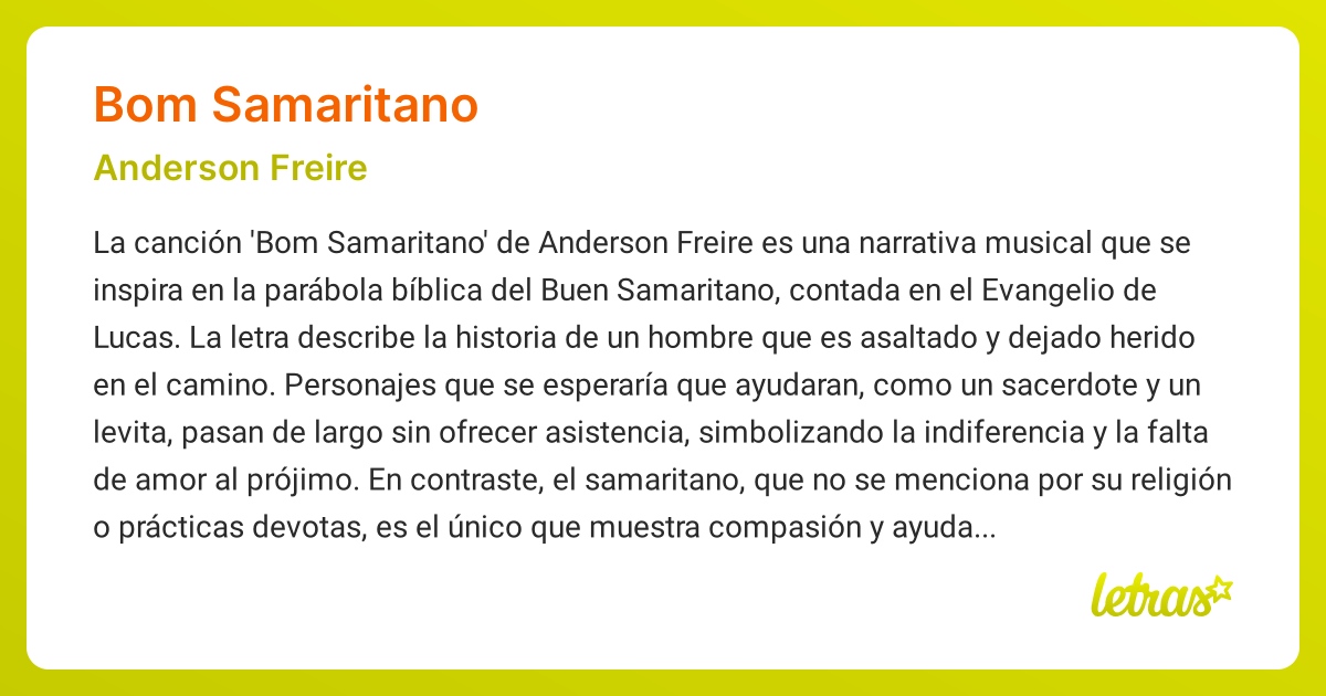 Significado de la canción BOM SAMARITANO (Anderson Freire) - LETRAS.COM
