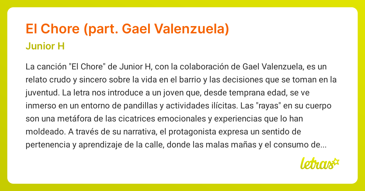 Significado de la canción El Chore (part. Gael Valenzuela) (Junior H ...