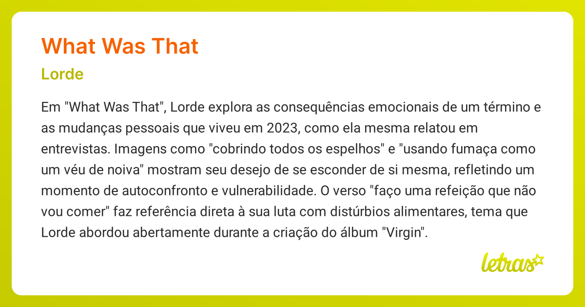 Significado da música WHAT WAS THAT (Lorde) - LETRAS.MUS.BR