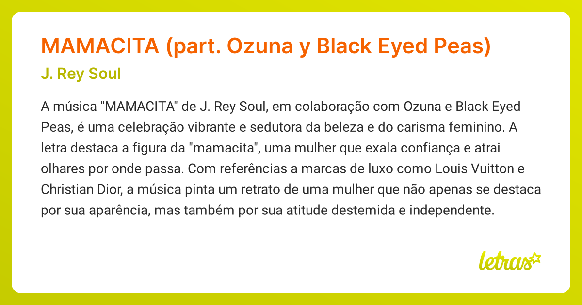 Significado da música MAMACITA (part. Ozuna y Black Eyed Peas) (J. Rey ...