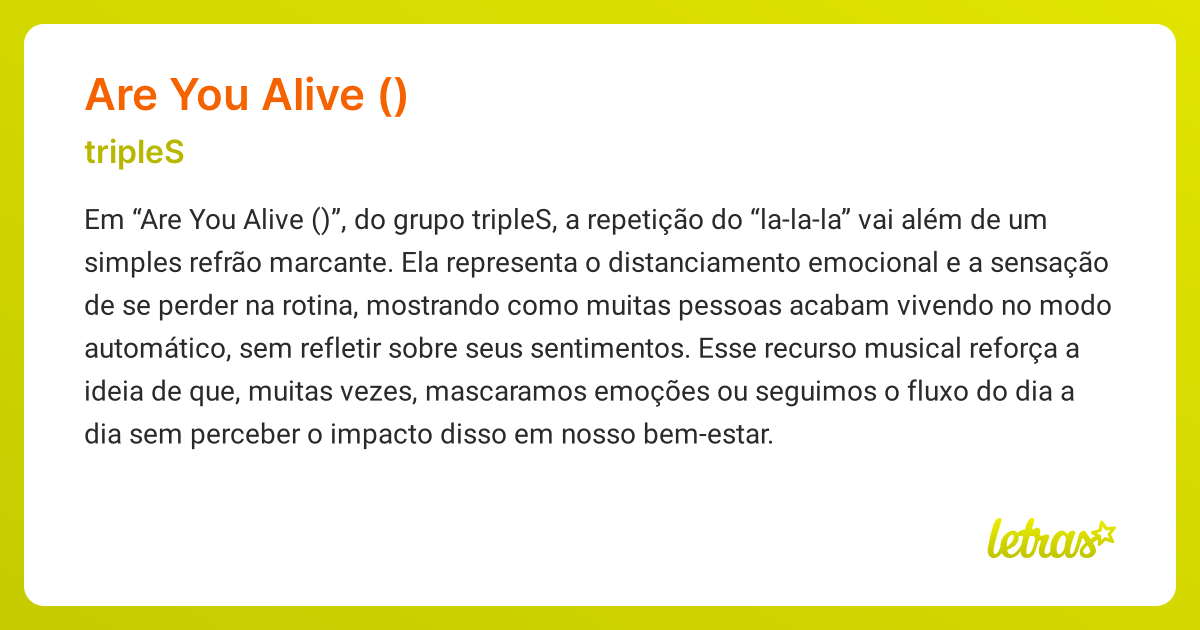 Significado da música ARE YOU ALIVE (깨어) (tripleS) - LETRAS.MUS.BR