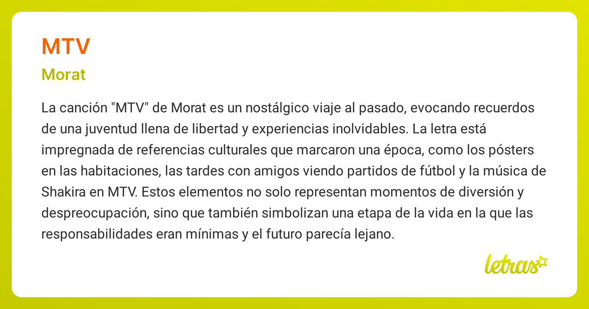 Significado de la canción MTV (Morat) - LETRAS.COM