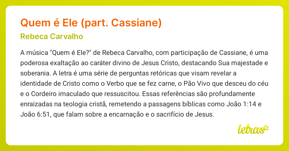 Significado da música QUEM É ELE (PART. CASSIANE) (Rebeca Carvalho ...