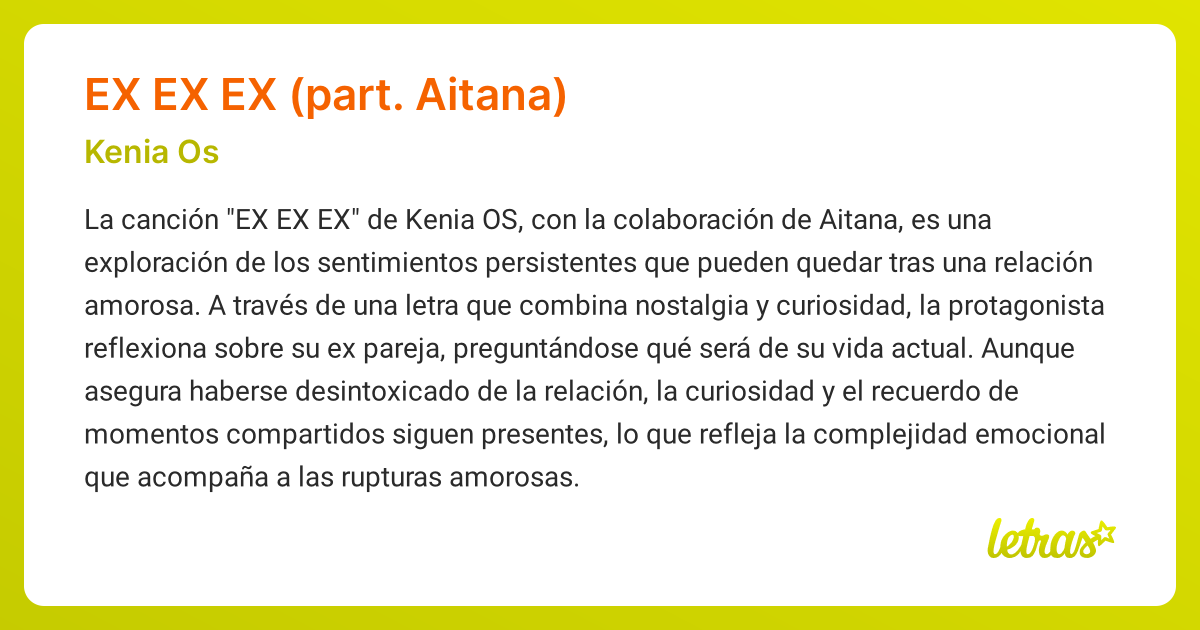 Significado de la canción EX EX EX (PART. AITANA) (Kenia OS) - LETRAS.COM