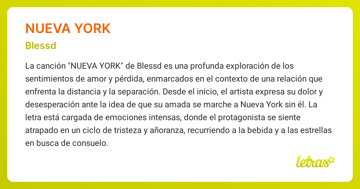 Significado de la canción NUEVA YORK (Blessd) - LETRAS.COM