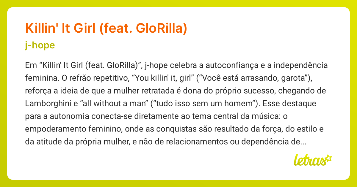 Significado da música Killin' It Girl (feat. GloRilla) (j-hope