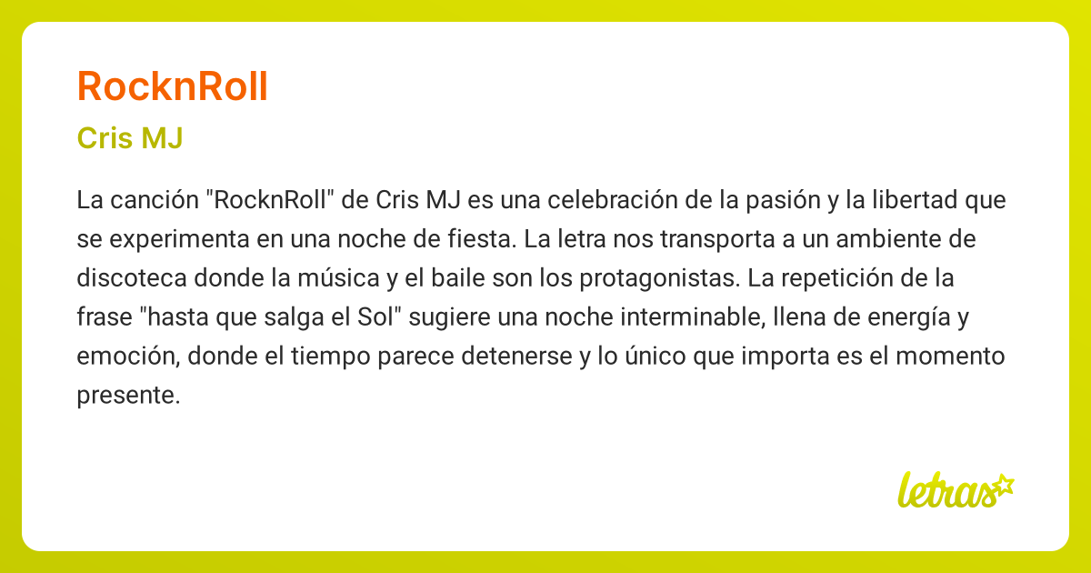 Significado de la canción ROCKNROLL (Cris MJ) - LETRAS.COM
