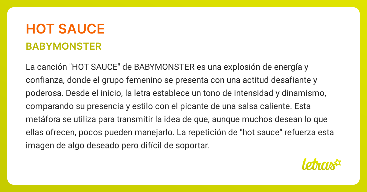 Significado de la canción HOT SAUCE (BABYMONSTER) - LETRAS.COM