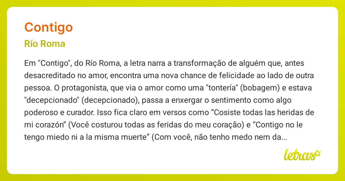Significado da música CONTIGO (Río Roma) - LETRAS.MUS.BR