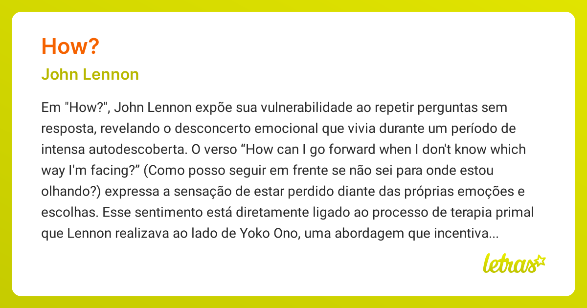 Significado da música HOW? (John Lennon) - LETRAS.MUS.BR