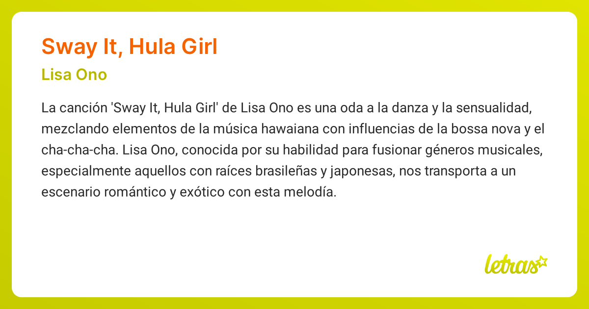 Significado de la canción SWAY IT, HULA GIRL (Lisa Ono)