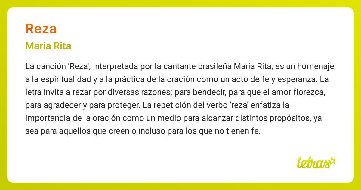 Significado de la canción REZA (Maria Rita) - LETRAS.COM