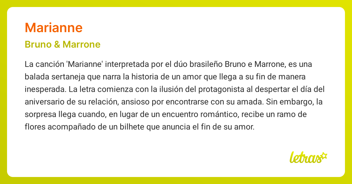 Significado de la canción MARIANNE (Bruno & Marrone) - LETRAS.COM