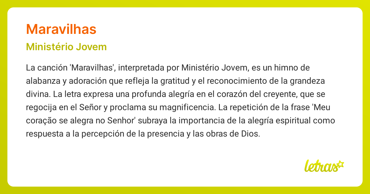Significado de la canción MARAVILHAS (Ministério Jovem) - LETRAS.COM