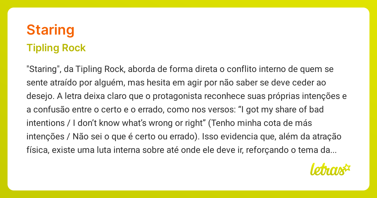 Significado da música STARING (Tipling Rock) - LETRAS.MUS.BR