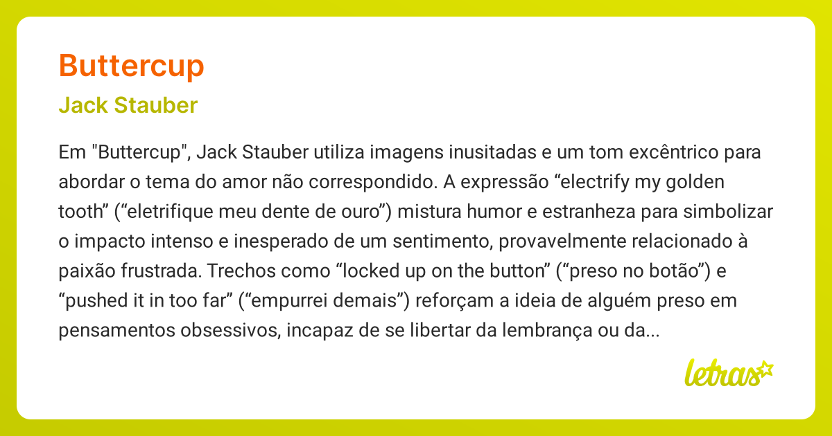 Significado da música BUTTERCUP (Jack Stauber) LETRAS.MUS.BR
