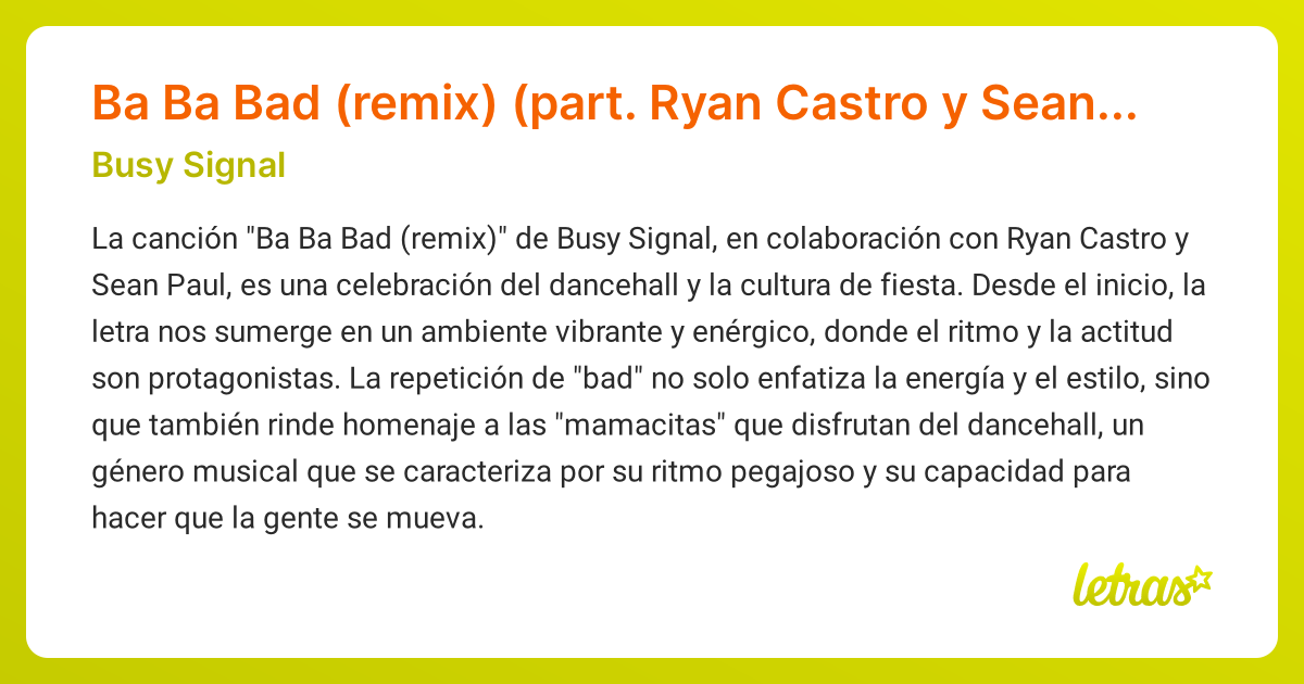 Significado de la canción Ba Ba Bad (remix) (part. Ryan Castro y Sean ...