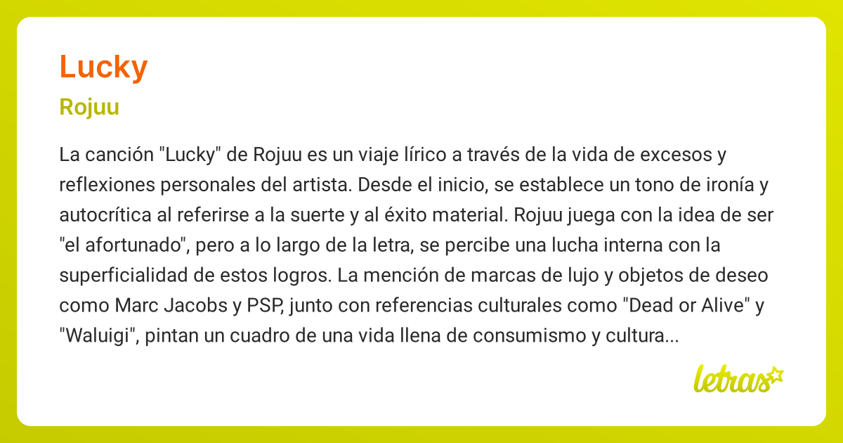 Significado de la canción LUCKY (Rojuu) - LETRAS.COM
