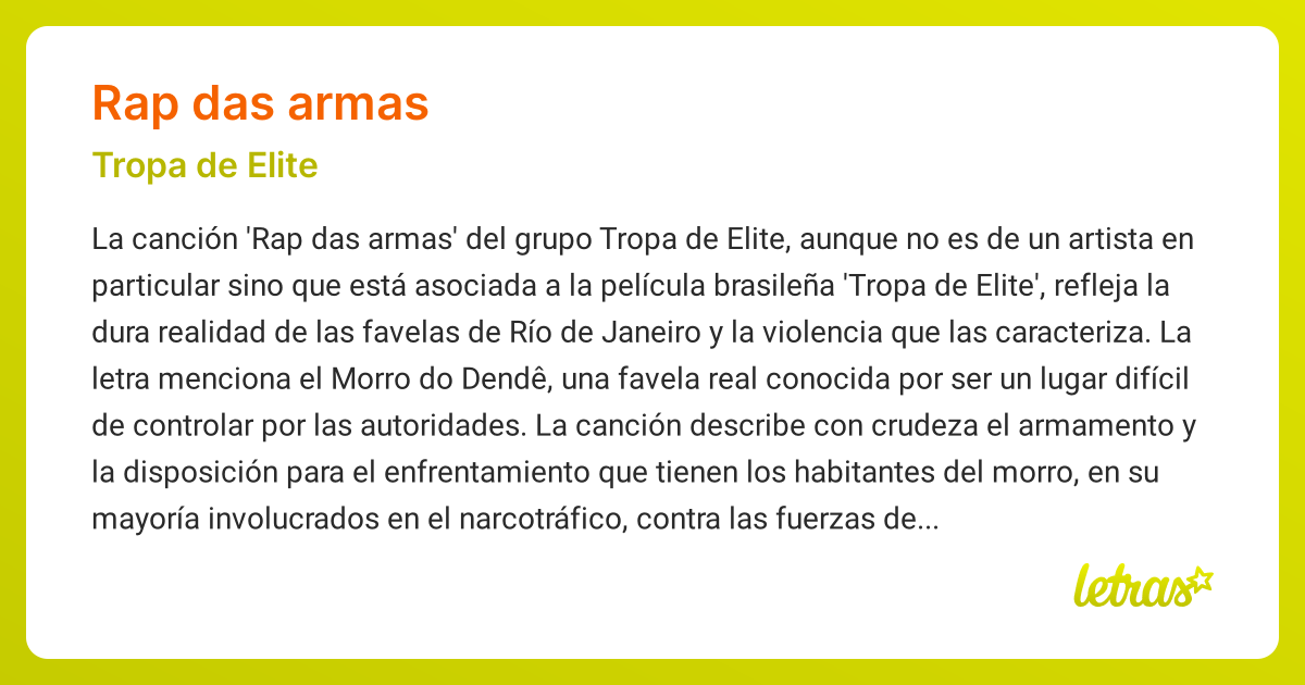 Significado de la canción RAP DAS ARMAS (Tropa de Elite) - LETRAS.COM