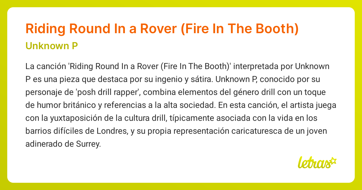 Significado de la canción Riding Round In a Rover (Fire In The Booth ...