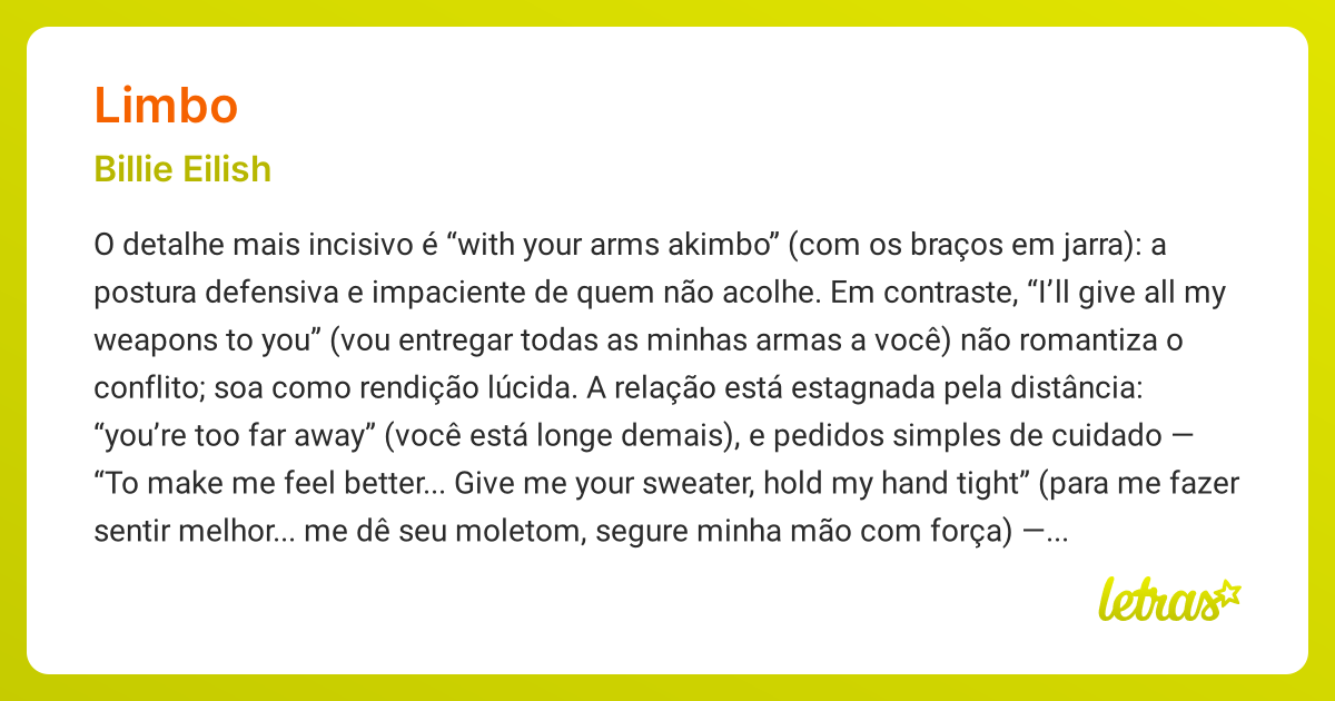 Significado da música LIMBO (Billie Eilish) LETRAS.MUS.BR